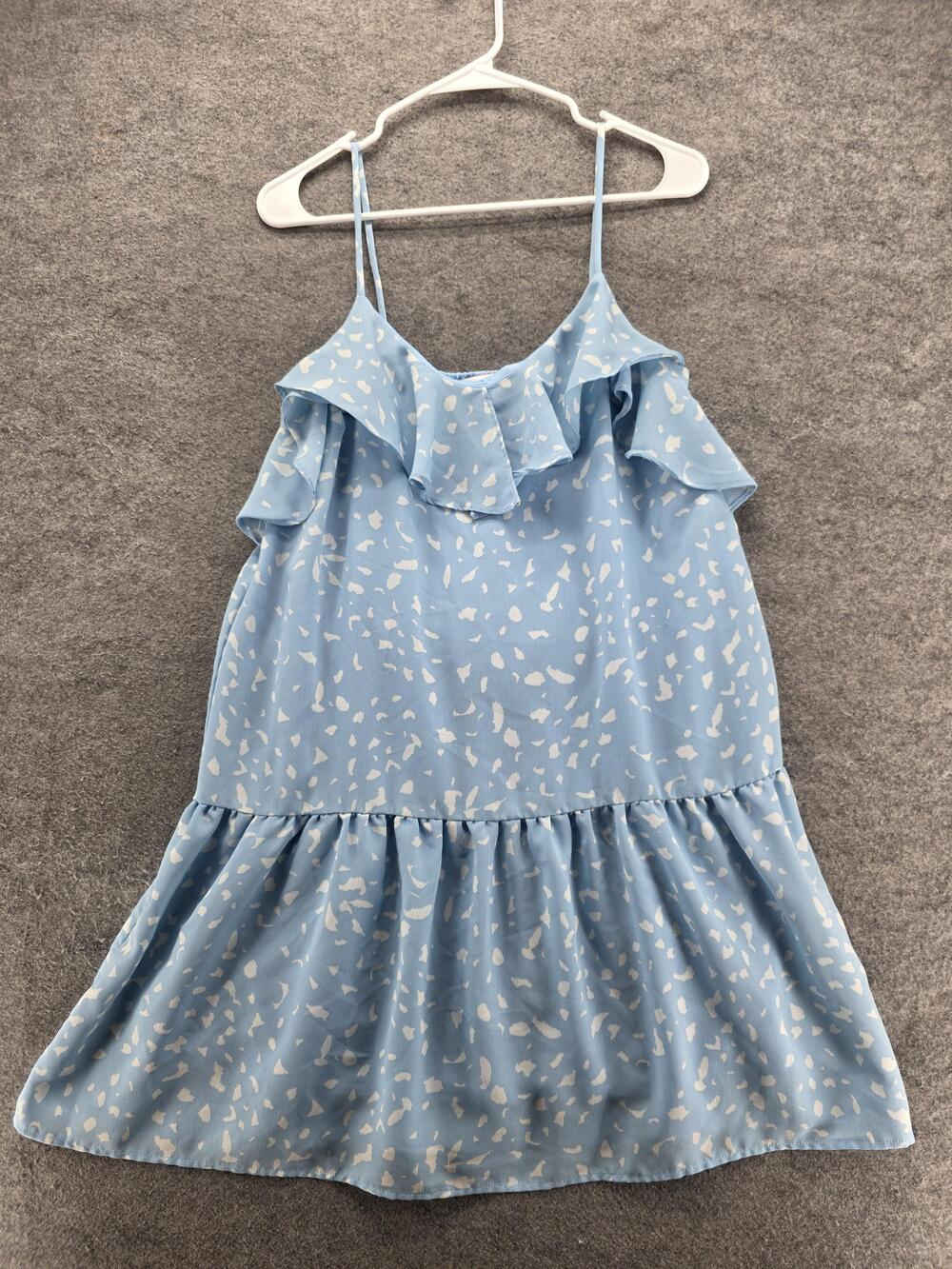 Gilli Dress Womens Medium Blue White Ruffle Tiered Spaghetti Strap Summer Casual